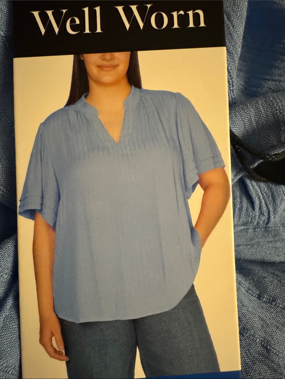 Well Worn Light Blue Women's Pintuck V-Neck Blouse